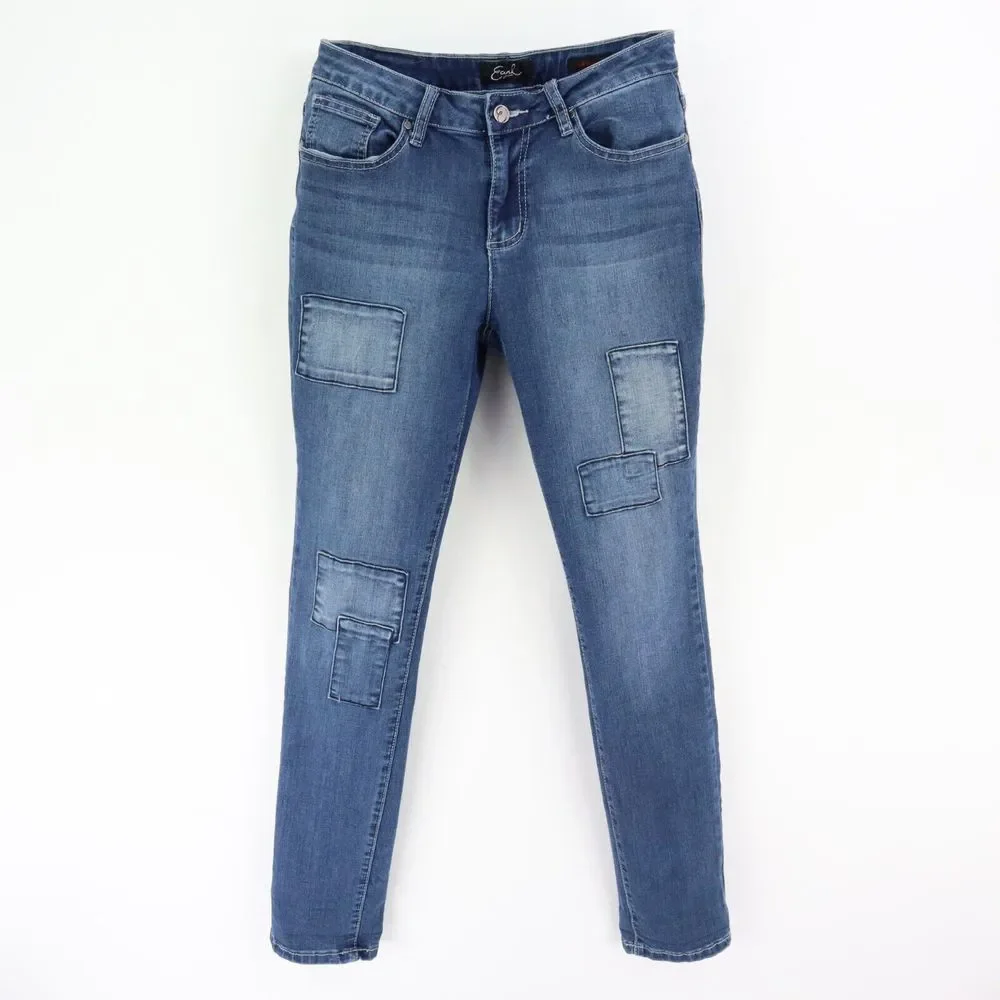Earl‎ Jean Skinny Jeans Patchwork Design Womens 8 Blue Mid Rise Stretch